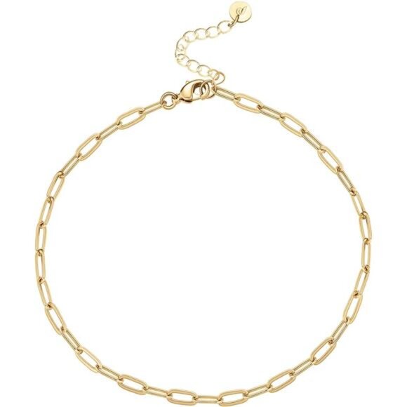 14K-18K Gold Plated Charm Link Flat Gold Anklets for Women | Beaded Marina Link - Picture 3 of 6